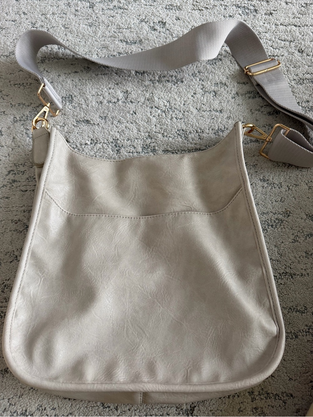 Neutral Light Gray Crossbody Bag with Wide Strap